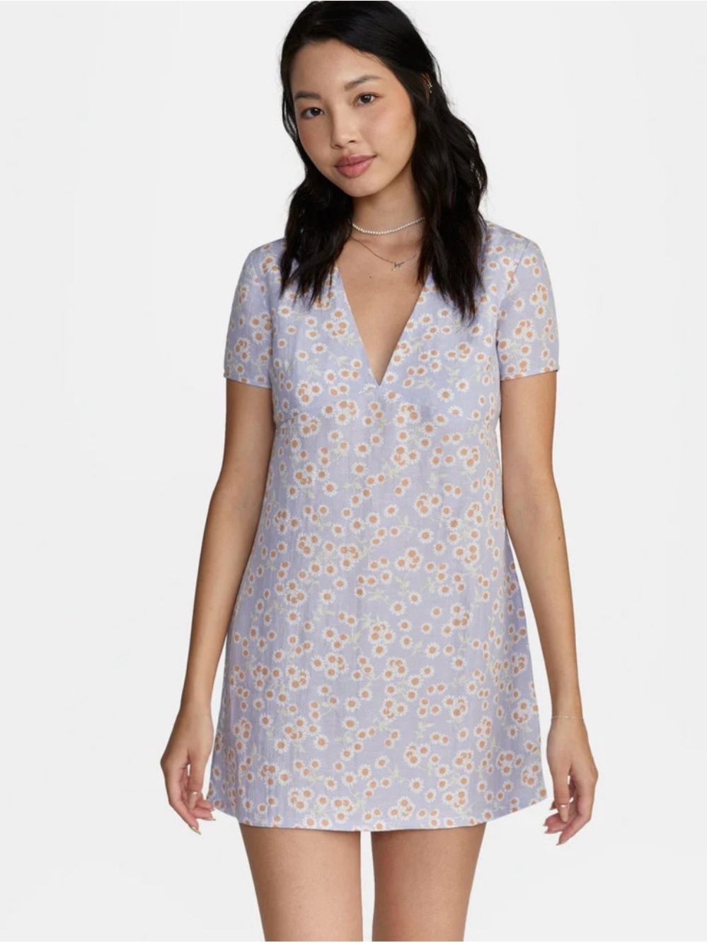 RVCA Cosmic Sky Veda Mini Dress Daisy Print Top with Terracotta Centers
